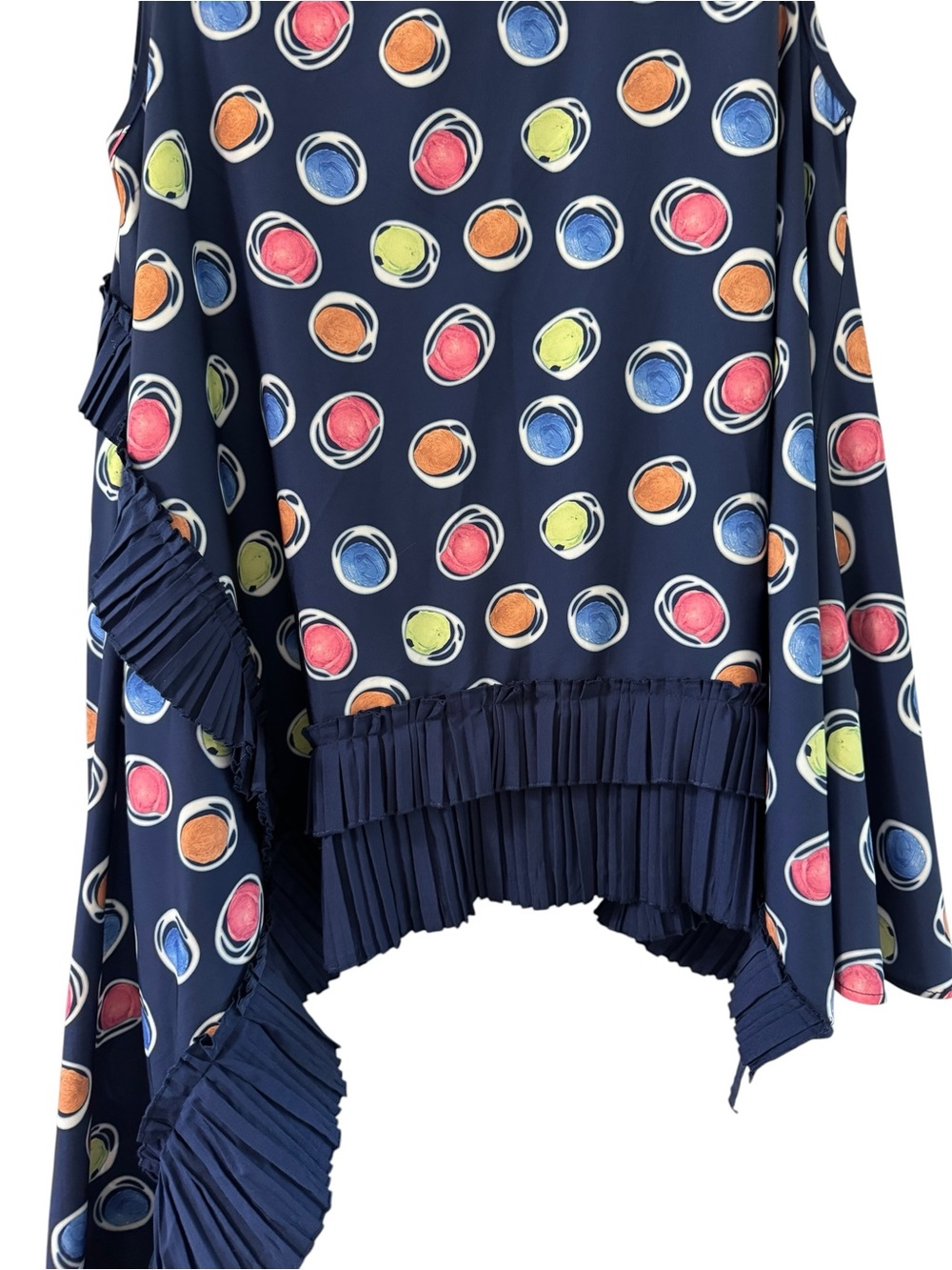 Wowo Asymmetric 3D Dot Mesh Tunic Pleated Ruffle Tank Navy Size XL - Picture 4 of 7